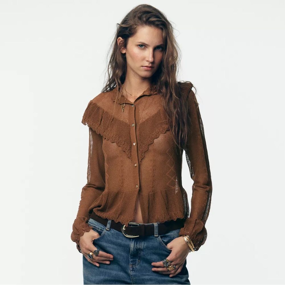 ZARA POINTELLE KNIT ROMANTIC JACKET - Picture 2 of 9